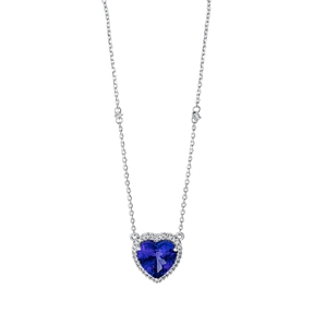 Collier Herz 750 Weißgold Tansanit 3,04ct blau 34 Brillanten 0,14ct TW-SI L:45,7cm