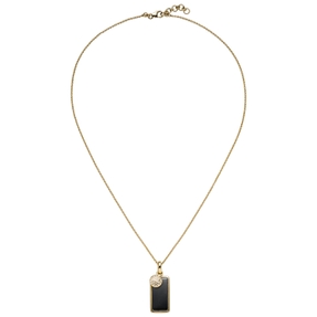 Collier Kette Hämatit Anhänger Rechteck & 19 Diamanten 585 Gold Gelbgold 45cm