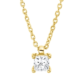 Solitaire Collier aus 750 Gelbgold Diamant Prinzess-Schliff 0,2ct TW-SI L:45cm