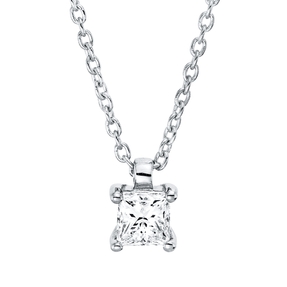 Solitaire Collier aus 750 Weißgold Diamant Prinzess-Schliff 0,2ct TW-SI L:45cm