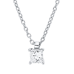 Solitaire Collier aus 750 Weißgold Diamant Prinzess-Schliff 0,16ct TW-SI L:45cm