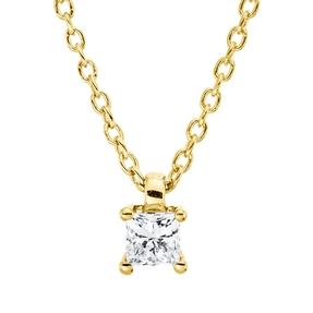 Solitaire Collier aus 750 Gelbgold Diamant Prinzess-Schliff 0,1ct TW-SI L:45cm