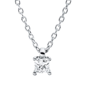 Solitaire Collier aus 750 Weißgold Diamant Prinzess-Schliff 0,1ct TW-SI L:45cm
