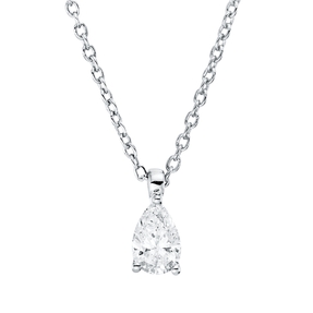 Solitaire Collier aus 750 Weißgold Diamant Tropfen-Schliff 0,2ct TW-SI L:45cm