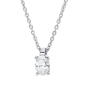 Solitaire Collier aus 750 Weißgold Diamant Oval-Schliff 0,25ct TW-SI L:45cm