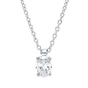 Solitaire Collier aus 750 Weißgold Diamant Oval-Schliff 0,2ct TW-SI L:45cm