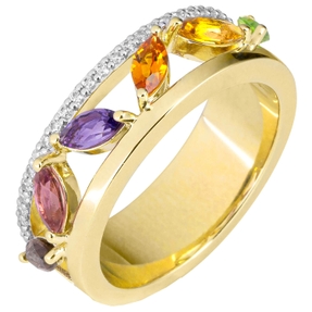 Ring Damenring aus 585 Gold Gelbgold 6 bunte Edelsteine 26 Diamanten 0,169 Ct. Ring Damenring aus 585 Gold Gelbgold 6 bunte Edelsteine 26 Diamanten 0,169 Ct.