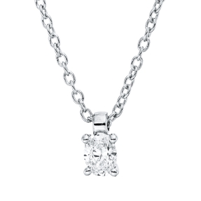 Solitaire Collier aus 750 Weißgold Diamant Oval-Schliff 0,09ct TW-SI L:45cm