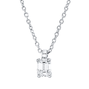 Solitaire Collier aus 750 Weißgold Diamant Smaragd-Schliff 0,27ct TW-SI L:45cm