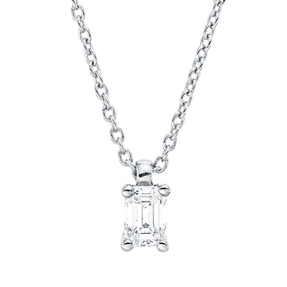 Solitaire Collier aus 750 Weißgold Diamant Smaragd-Schliff 0,2ct TW-SI L:45cm