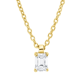 Solitaire Collier aus 750 Gelbgold Diamant Smaragd-Schliff 0,16ct TW-SI L:45cm