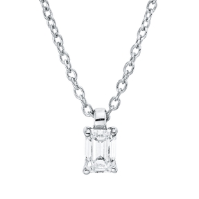 Solitaire Collier aus 750 Weißgold Diamant Smaragd-Schliff 0,16ct TW-SI L:45cm Solitaire Collier aus 750 Weißgold Diamant Smaragd-Schliff 0,16ct TW-SI L:45cm