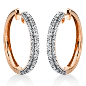 Pavé Creolen 750 Rotgold 174 Brillanten 0,97ct TW-SI 28,5x3,8mm Fassung rhodiniert