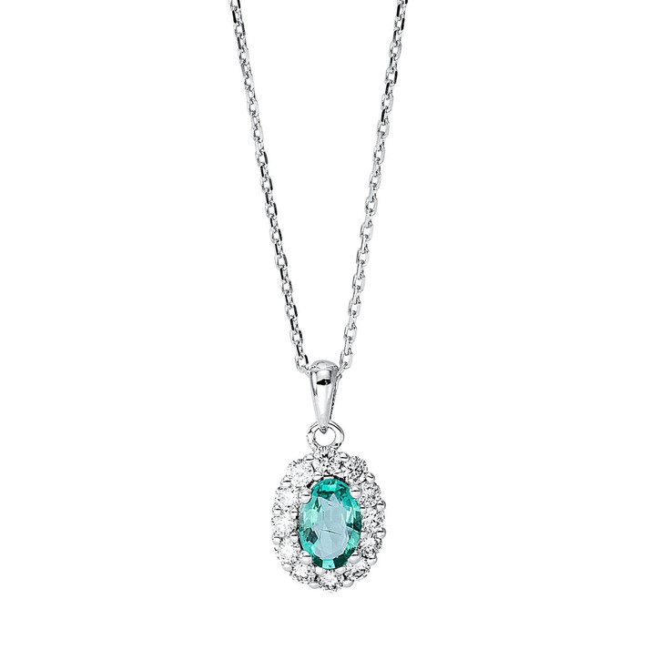 Collier aus 750 Weißgold Smaragd 12 Brillanten 0.25ct