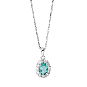 Collier aus 750 Weißgold Smaragd 0,4ct grün 12 Diamanten 0,25ct TW-SI L:45cm Collier aus 750 Weißgold Smaragd 0,4ct grün 12 Diamanten 0,25ct TW-SI L:45cm