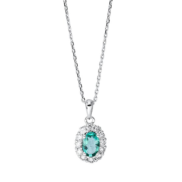 Collier aus 750 Weißgold Smaragd 12 Brillanten 0.25ct