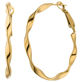 Ohrringe Creolen gewellt Ø 41mm aus Edelstahl goldfarben Klappmechanik