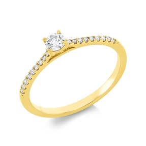 Ring aus 750 Gold Gelbgold 19 Diamanten 0,24ct TW-SI B:3,3mm 4er-Krappe