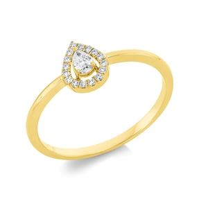Ring aus 750 Gold Gelbgold 17 Diamanten 0,14ct TW-SI B:7,2mm 3er-Krappe