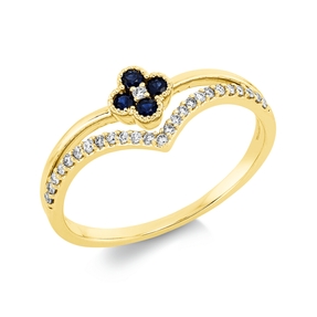 Ring aus 750 Gelbgold 4 Saphire 0,16ct blau 26 Brillanten 0,11ct TW-SI B:7,4mm Ring aus 750 Gelbgold 4 Saphire 0,16ct blau 26 Brillanten 0,11ct TW-SI B:7,4mm