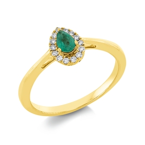Ring aus 750 Gelbgold Smaragd 0,19ct grün 14 Brillanten 0,09ct TW-SI B:8,2mm Ring aus 750 Gelbgold Smaragd 0,19ct grün 14 Brillanten 0,09ct TW-SI B:8,2mm