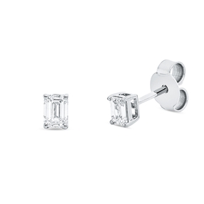 Solitaire Ohrstecker aus 750 Weißgold 2 Diamanten Smaragd-Schliff 0,38ct TW-SI