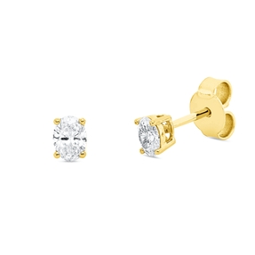 Solitaire Ohrstecker aus 750 Gelbgold 2 Diamanten Oval-Schliff 0,38ct TW-SI