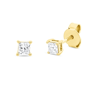 Solitaire Ohrstecker aus 750 Gelbgold 2 Diamanten Prinzess-Schliff 0,36ct TW-SI