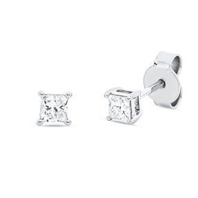 Solitaire Ohrstecker aus 750 Weißgold 2 Diamanten Prinzess-Schliff 0,37ct TW-SI