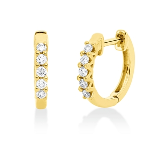 Creolen aus 750 Gold Gelbgold 10 Brillanten 0,19ct TW-SI 13,9x2,3mm Creolen aus 750 Gold Gelbgold 10 Brillanten 0,19ct TW-SI 13,9x2,3mm