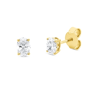 Solitaire Ohrstecker aus 750 Gelbgold 2 Diamanten Oval-Schliff 0,6ct D-VSI