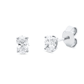 Solitaire Ohrstecker aus 750 Weißgold 2 Diamanten Oval-Schliff 0,6ct D-VSI