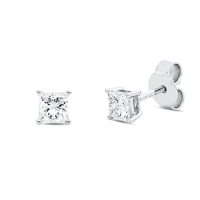 Solitaire Ohrstecker aus 750 Weißgold 2 Diamanten Prinzess-Schliff 0,62ct TW-VVSI