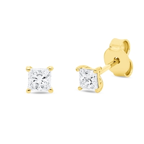 Solitaire Ohrstecker 750 Gelbgold 2 Diamanten Prinzess-Schliff 0,46ct TW-SI 4x4mm