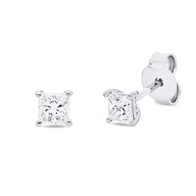 Solitaire Ohrstecker 750 Weißgold 2 Diamanten Prinzess-Schliff 0,47ct TW-SI 4x4mm