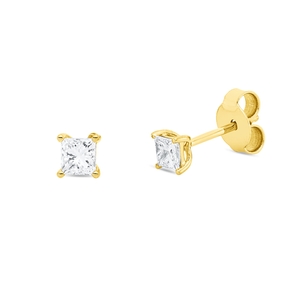 Solitaire Ohrstecker aus 750 Gelbgold 2 Diamanten Prinzess-Schliff 0,41ct TW-SI