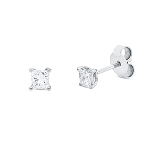 Solitaire Ohrstecker aus 750 Weißgold 2 Diamanten Prinzess-Schliff 0,4ct TW-SI