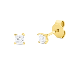 Solitaire Ohrstecker aus 750 Gelbgold 2 Diamanten Prinzess-Schliff 0,31ct TW-SI