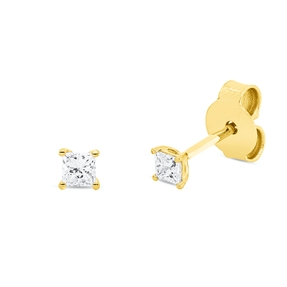 Solitaire Ohrstecker aus 750 Gelbgold 2 Diamanten Prinzess-Schliff 0,2ct TW-SI