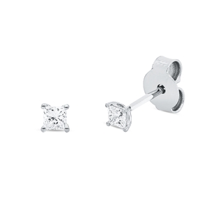 Solitaire Ohrstecker aus 750 Weißgold 2 Diamanten Prinzess-Schliff 0,2ct TW-SI