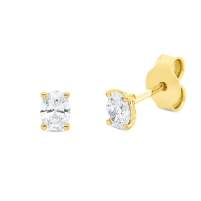 Solitaire Ohrstecker 750 Gelbgold 2 Diamanten Oval-Schliff 0,47ct TW-SI 4,4x3,3mm