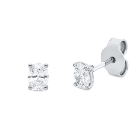 Solitaire Ohrstecker 750 Weißgold 2 Diamanten Oval-Schliff 0,47ct TW-SI 4,4x3,3mm
