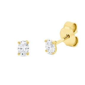 Solitaire Ohrstecker 750 Gelbgold 2 Diamanten Oval-Schliff 0,32ct TW-SI 3,8x2,7mm