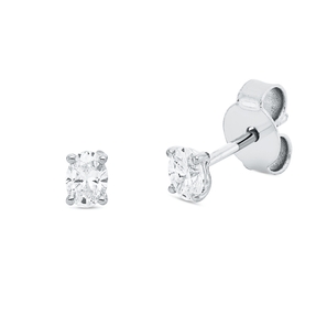 Solitaire Ohrstecker 750 Weißgold 2 Diamanten Oval-Schliff 0,3ct TW-SI 3,8x2,7mm