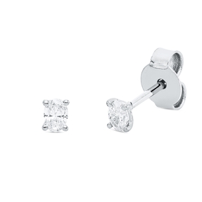 Solitaire Ohrstecker 750 Weißgold 2 Diamanten Oval-Schliff 0,18ct TW-SI 3,2x2,5mm