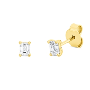 Solitaire Ohrstecker aus 750 Gelbgold 2 Diamanten Smaragd-Schliff 0,51ct TW-SI
