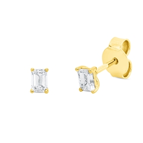 Solitaire Ohrstecker 750 Gelbgold 2 Diamanten Smaragd-Schliff 0,41ct TW-SI 4x2,9mm