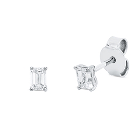 Solitaire Ohrstecker 750 Weißgold 2 Diamanten Smaragd-Schliff 0,4ct TW-SI 4x2,9mm