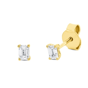 Solitaire Ohrstecker aus 750 Gelbgold 2 Diamanten Smaragd-Schliff 0,35ct TW-SI