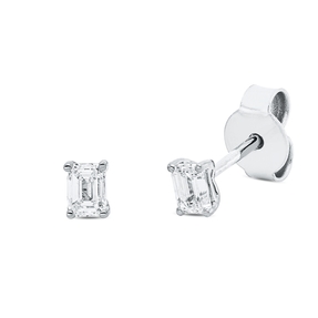Solitaire Ohrstecker aus 750 Weißgold 2 Diamanten Smaragd-Schliff 0,31ct TW-SI